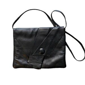 Vintage 80’s Leather Shoulder / CB Handbag w/ Folded Buttoned Detail